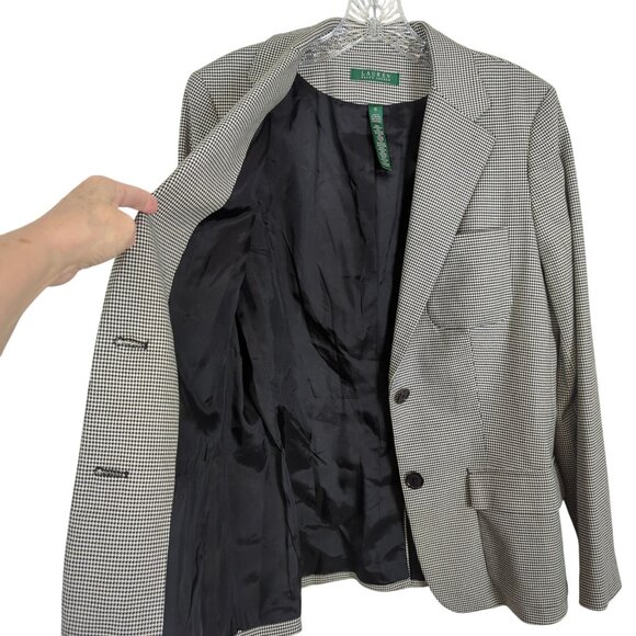 Lauren Ralph Lauren‎ Womens Houndstooth Blazer Jacket Black White 2-Button sz 10 - Picture 3 of 16